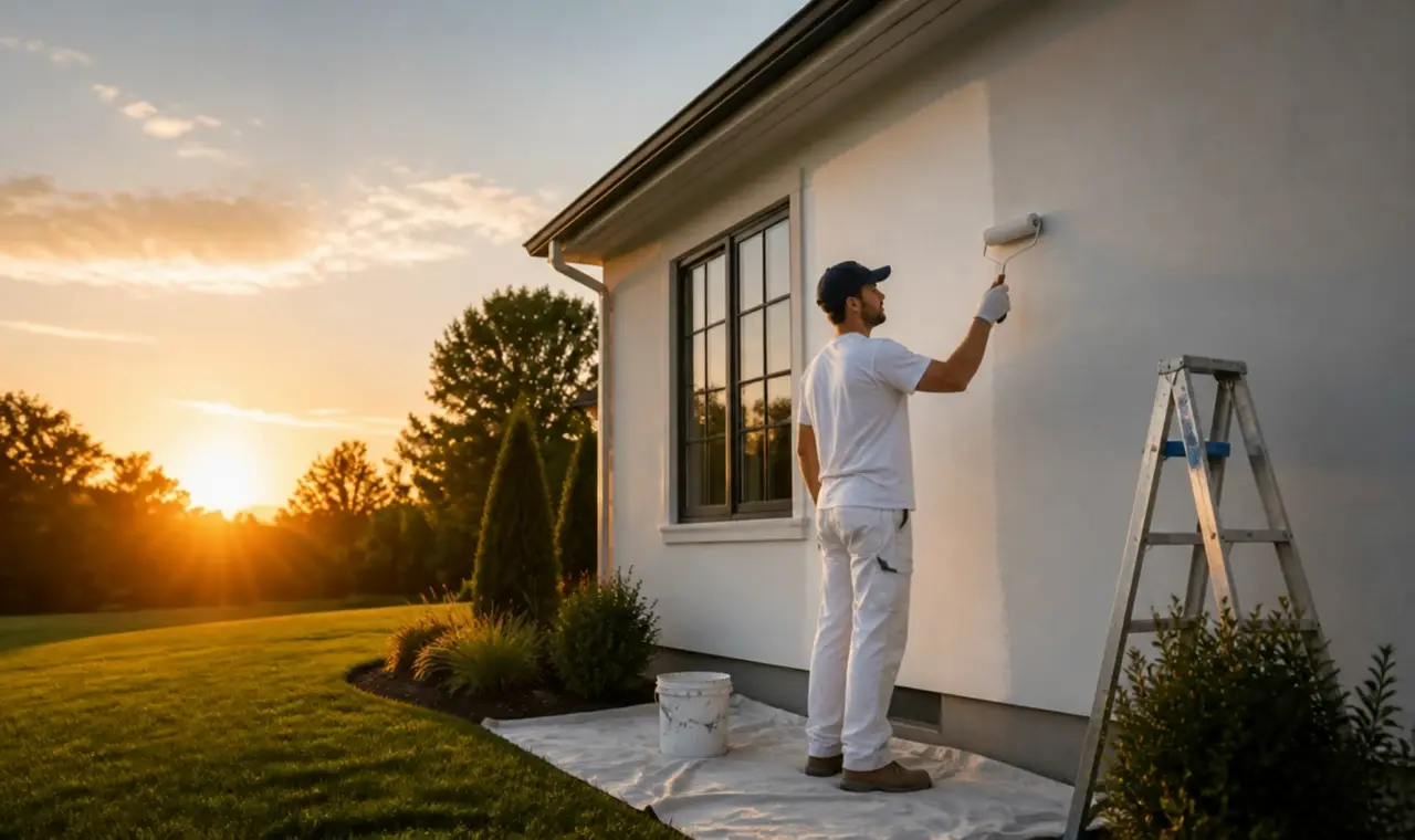 Comptons Painting LLC painter rolling fresh paint on a home interior
