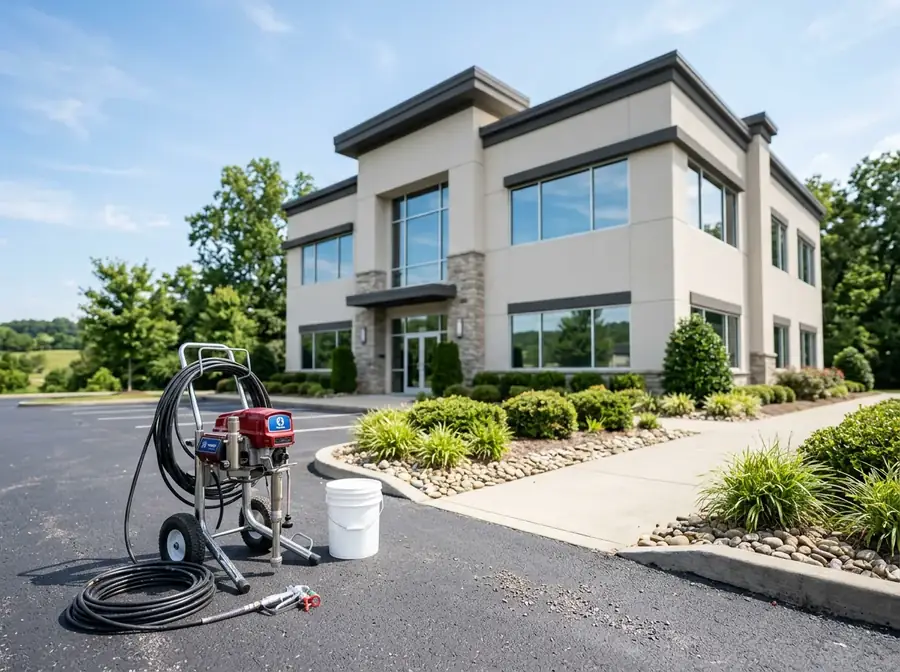 Modern commercial building exterior with a freshly painted facade